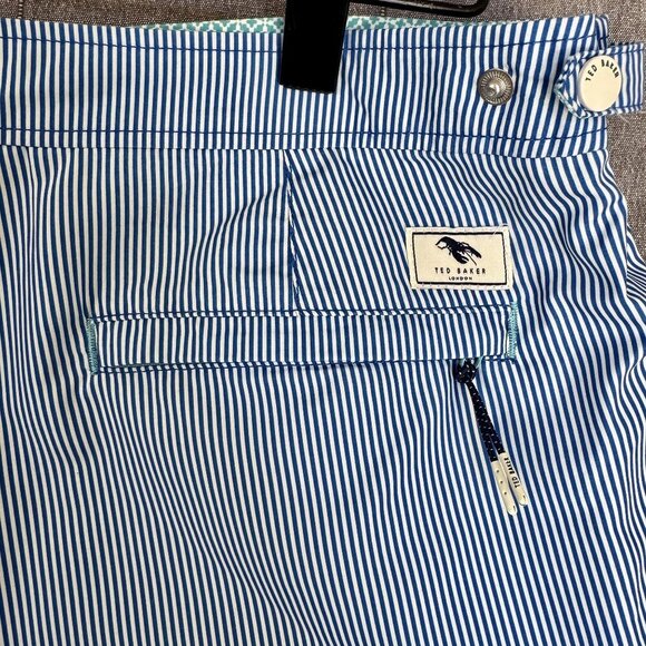 Ted Baker Blue White Strip Lobster Logo Snap Front Swim Shorts Size 2XL / 6 - Picture 8 of 16